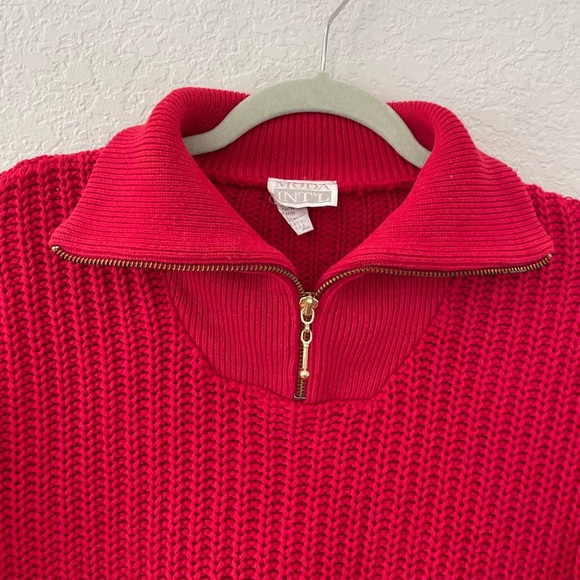 Vintage Quarter Zip Red Cropped Sweater Size Small - Picture 3 of 7